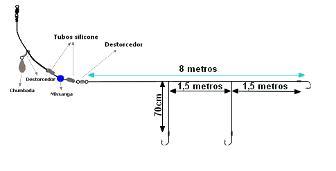 Montagem pesca Rabeira com 8 metros